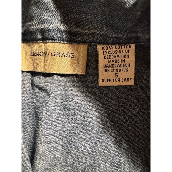 Lemon Grass Studio Top Shirt Womens Small Blue Denim Patchwork Button Up Country - Picture 2 of 7